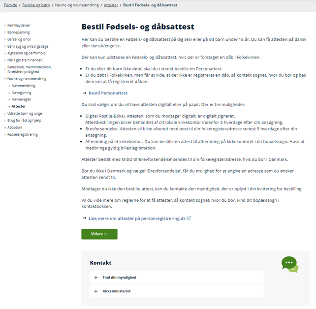 Billedet viser, bestil fødsels og dåbsattest
