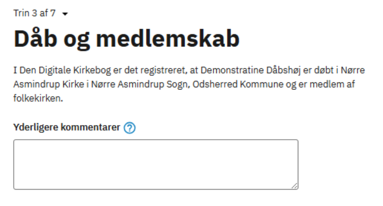 billede af oplysninger om dåb og medlemskab trukket fra CPR-registret