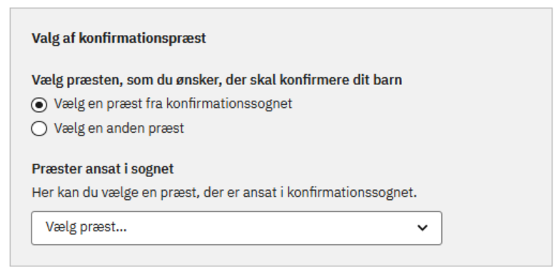 billede af en udfyldt formular med præst fra konfirmationssognet