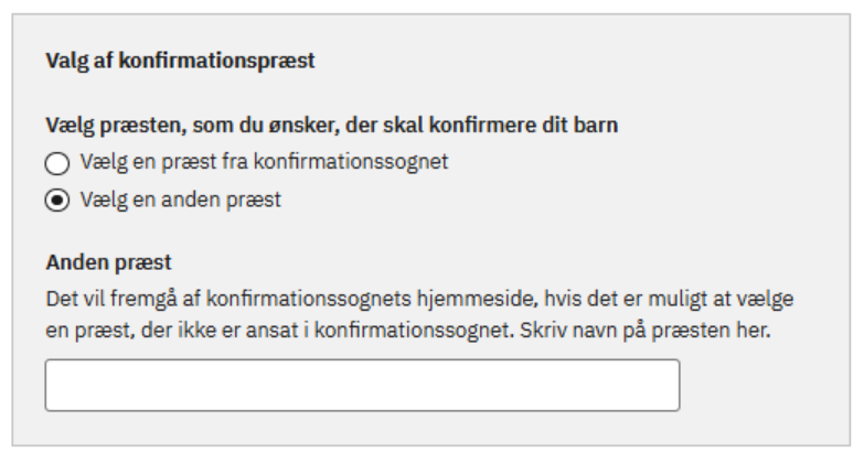 billede af en udfyldt formular hvor der er valgt en anden præs