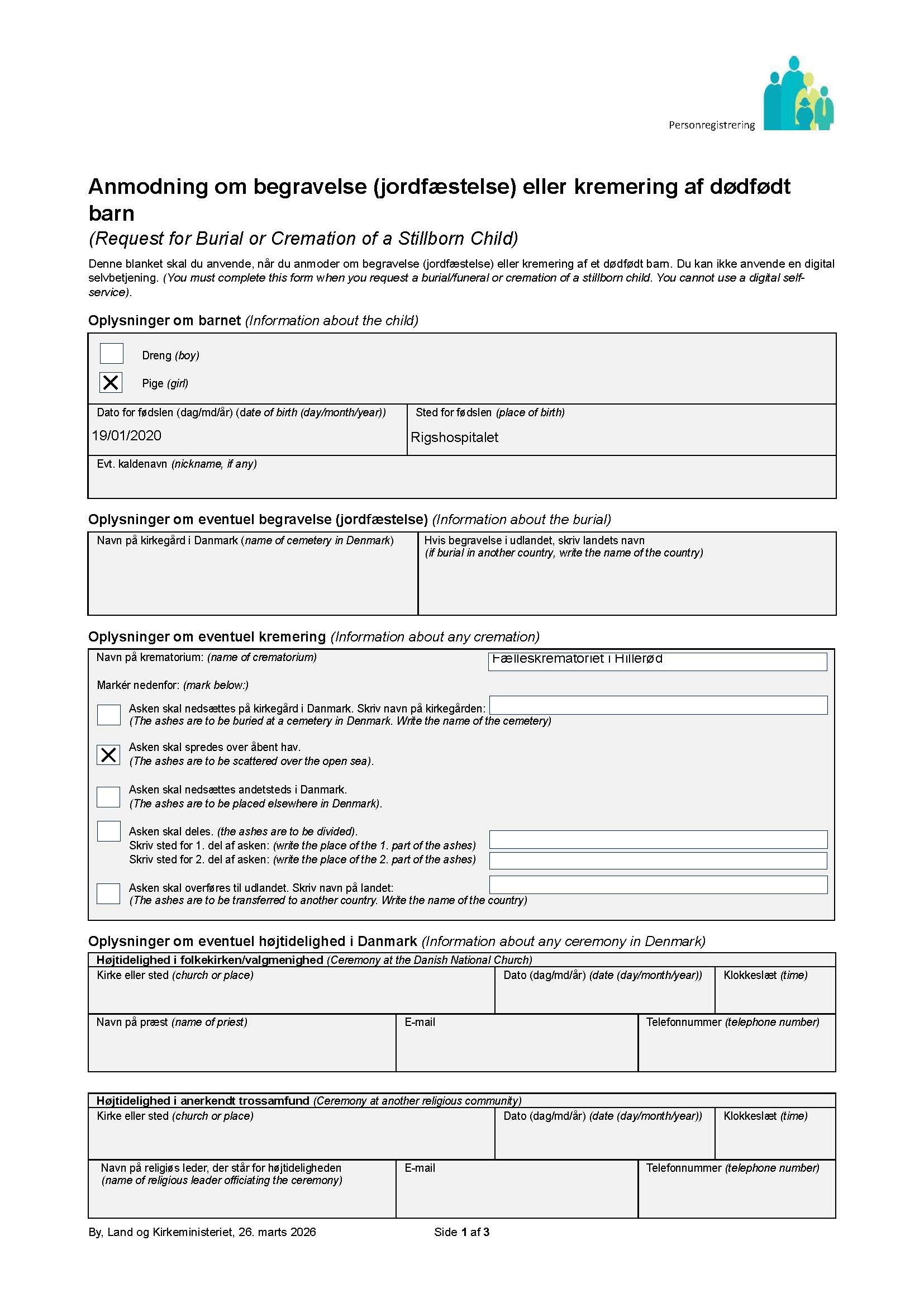 Anmodning om begravelse (jordfæstelse) eller kremering af dødfødt barn - eksempel 1_Side_1.jpg