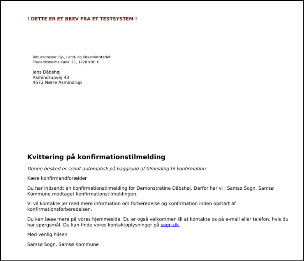 Billede på kvittering på konfirmationtilmeldingen